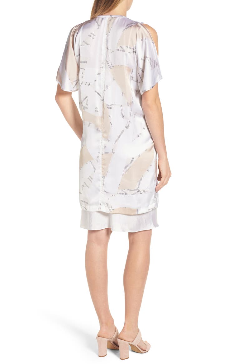Capelet Cold Shoulder Dress, Alternate, color, FLOATING SHAPES WHITE