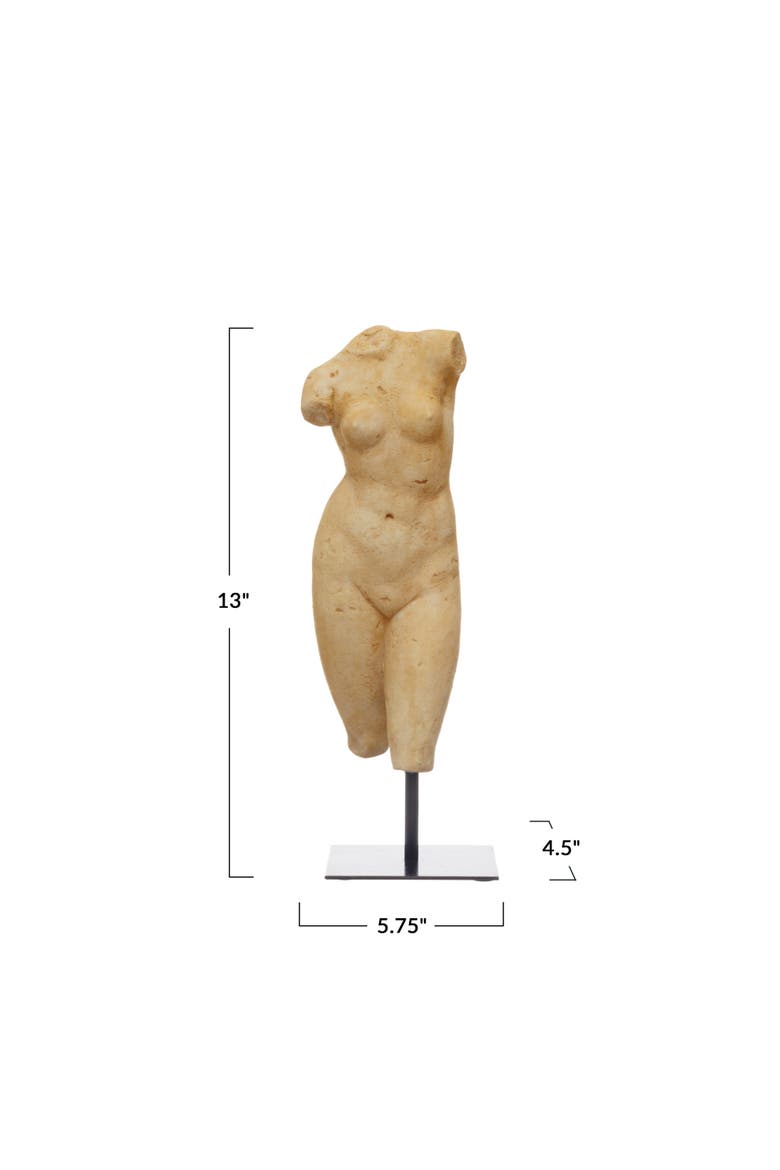 Resin Female Body Figure on Metal Stand, Plaster Finish, Alternate, color, Brown