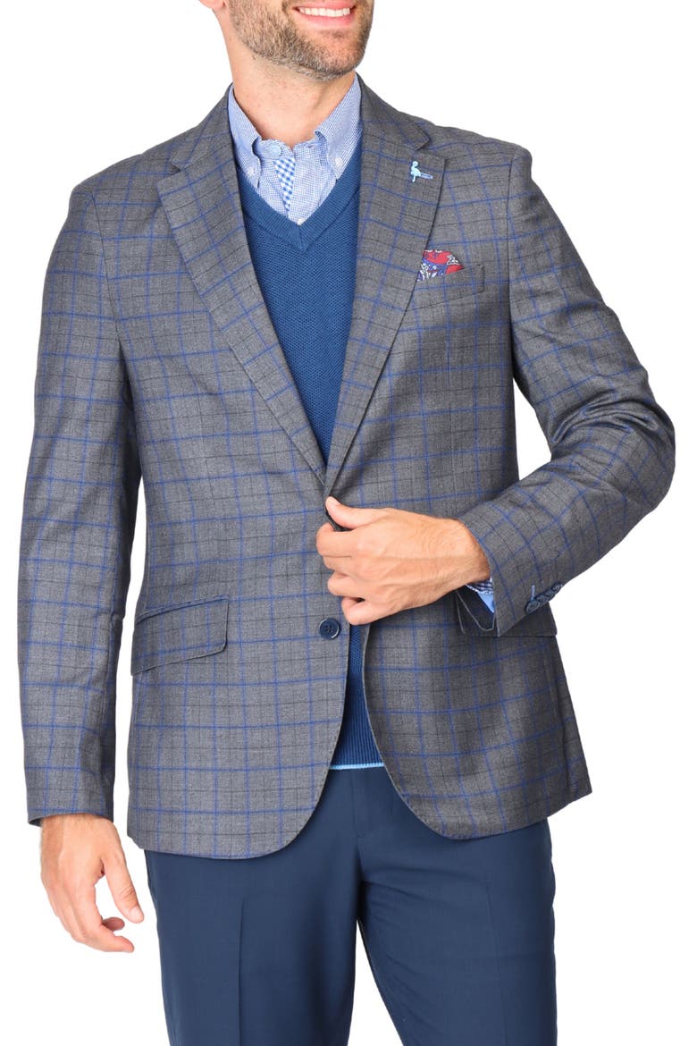 Classic Mélange Windowpane Sport Coat, Alternate, color, CHARCOAL