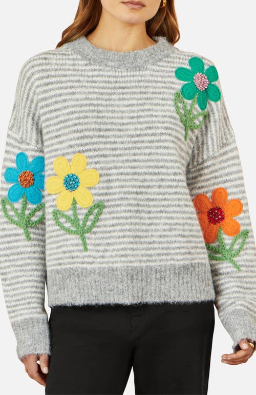 Yumi Striped Relaxed Fit Jumper With Flowers In Multi