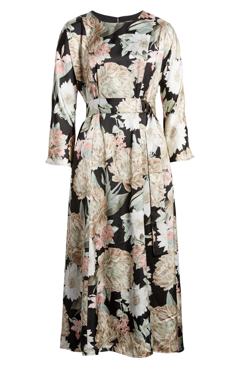 Anne Klein Floral Long Sleeve Belted Midi Dress, Alternate, color, 