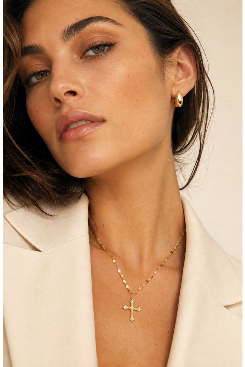 Cubic Zirconia Disco Chain Cross Pendant Necklace, Alternate, color, GOLD