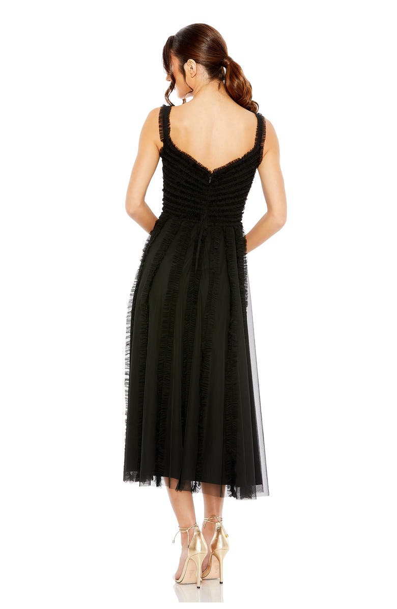 Mac Duggal Tulle V-Neck Dress with Cascading Ruffles and Sleek Silhouette, Alternate, color, Black