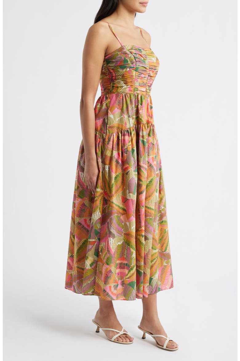 Pleated Cotton Poplin Maxi Sundress, Alternate, color, GREEN MULT
