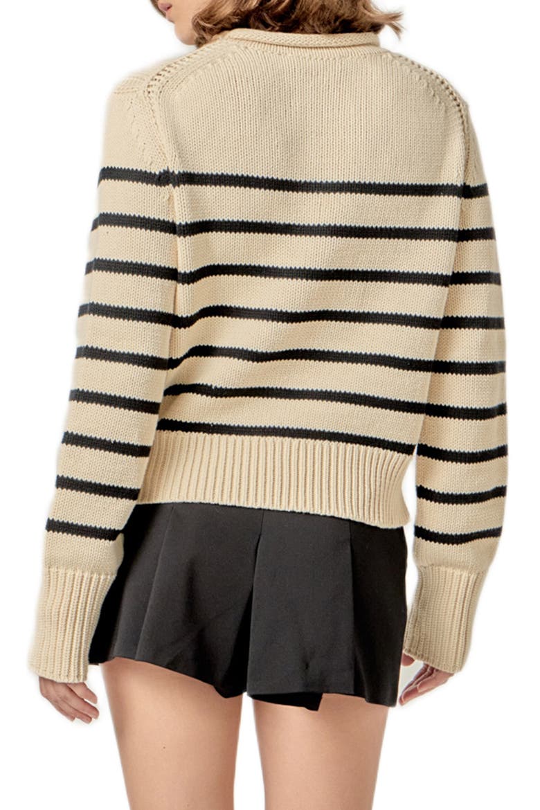 Stripe Roll Neck Cotton Blend Sweater, Alternate, color, BEIGE/ BLACK