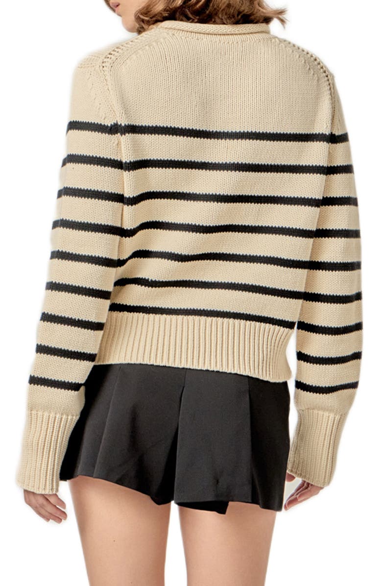 English Factory Stripe Roll Neck Cotton Blend Sweater, Alternate, color, Beige/ Black