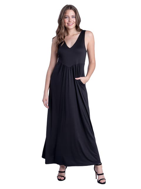 Sleeveless V-Neck Maxi Dress with Pocket Detail