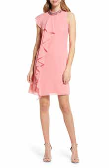 Vince Camuto Beaded Ruffle Sleeveless Dress