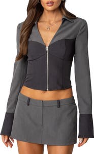 EDIKTED Angela Colorblock Corset Zip Top
