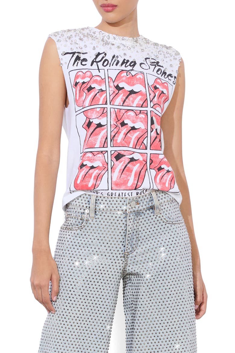 Micah Crystal Detail Rolling Stones Graphic Muscle T-Shirt, Main, color, OFF WHITE MULTI