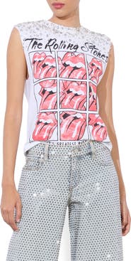 Alice + Olivia Micah Crystal Detail Rolling Stones Graphic Muscle T-Shirt