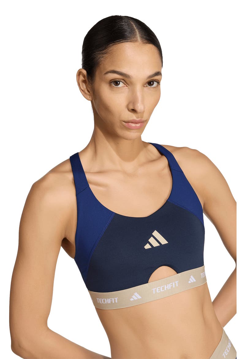 Techfit Colorblock Mesh Racerback Sports Bra, Alternate, color, DARK BLUE/ LEGEND INK