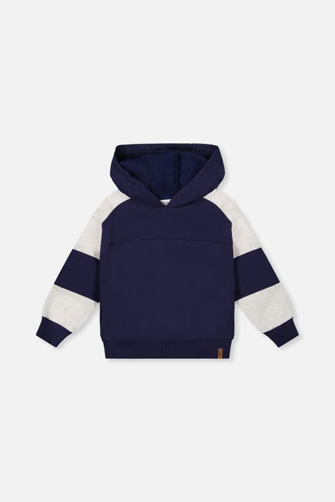Hooded Striped Sleeve Ribbed Cuff Fleece Cardigan