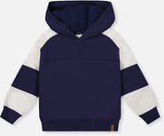 Deux par Deux Hooded Striped Sleeve Ribbed Cuff Fleece Cardigan