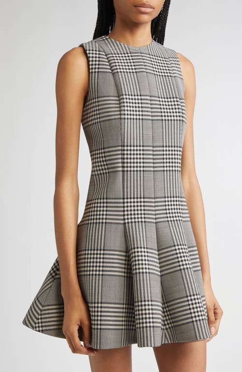 Brandon Maxwell The Sophie Crew Neck Fitted Mini Dress Prince Of Wales Plaid In Gray