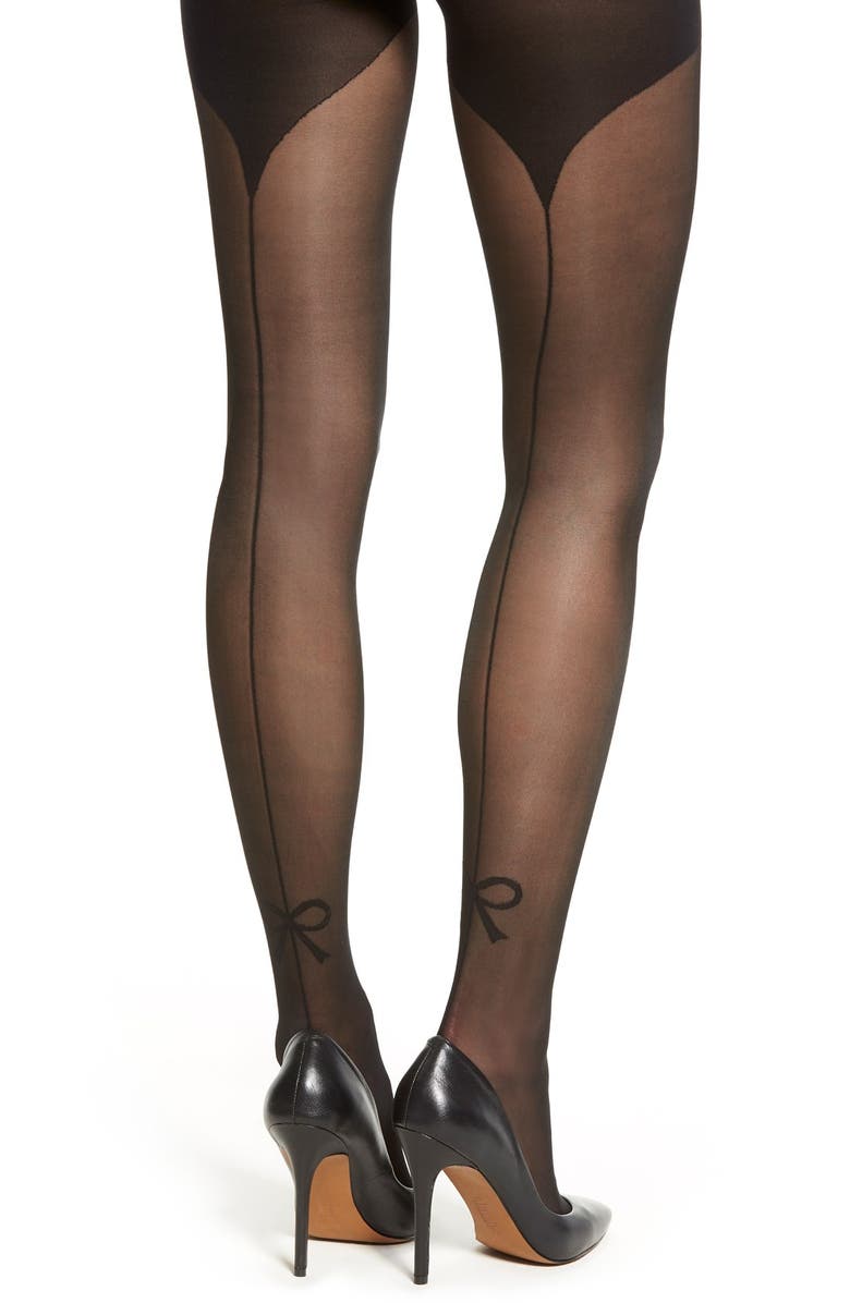EMILIO CAVALLINI HOSIERY Emilio Cavallini Bow Back Seam Pattern Tights, Alternate, color,