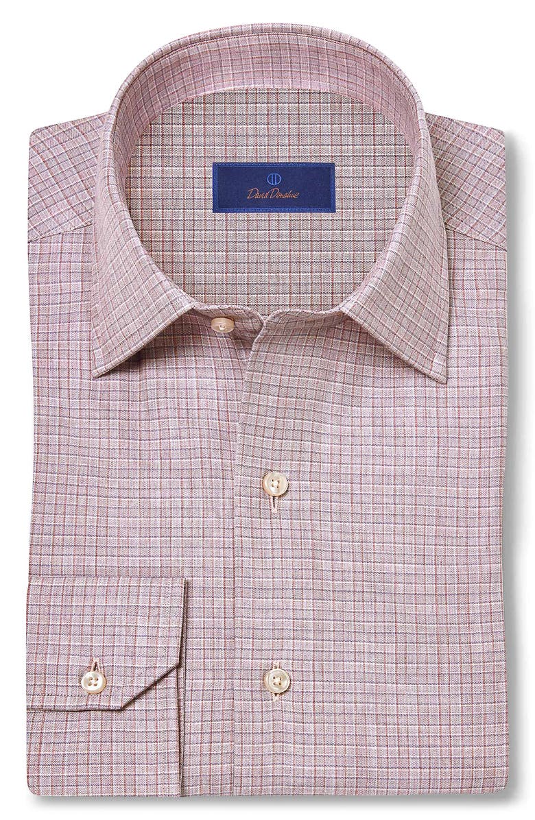David Donahue Cotton & Cashmere Check Sport Shirt, Main, color, Pink/ Multi