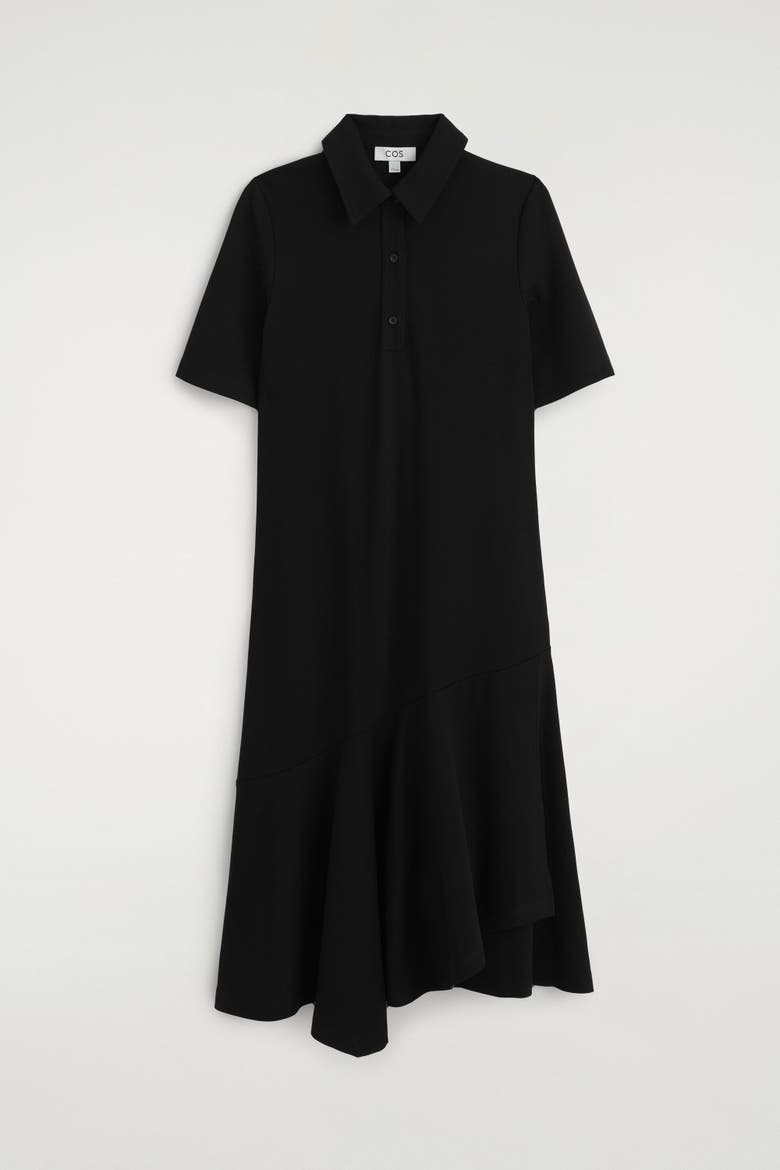 Flared Jersey Midi Shirt Dress, Alternate, color, BLACK