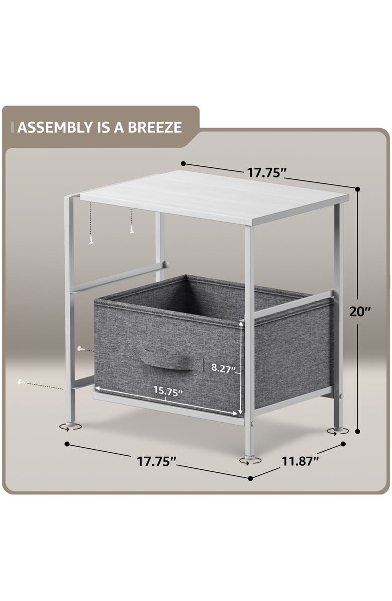 SORBUS White Frame Two-Drawer Nightstand Dresser, Alternate, color,