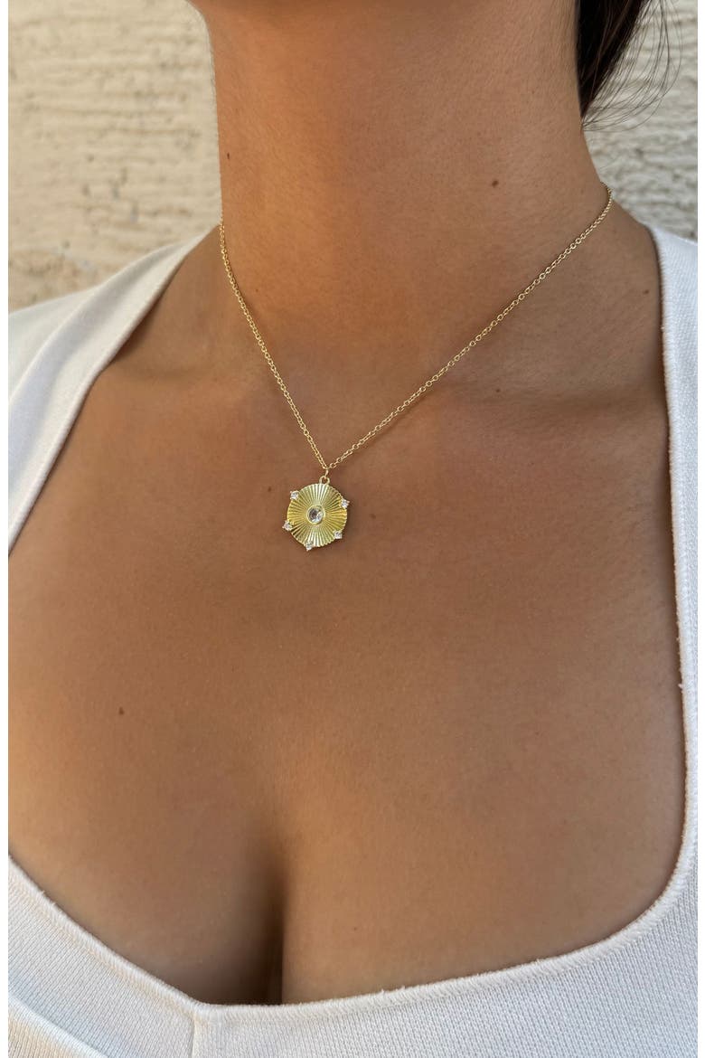 Cubic Zirconia Fluted Disc Pendant Necklace, Alternate, color, GOLD