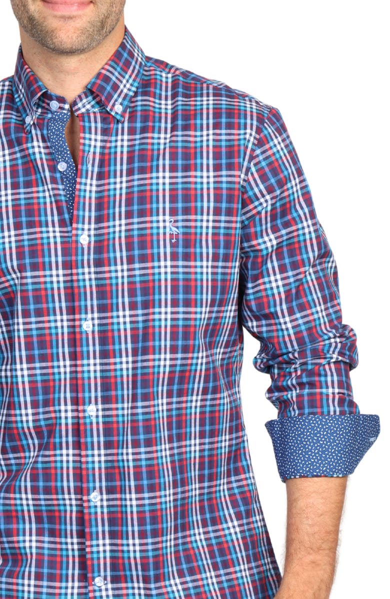 TailorByrd Regular Fit Plaid Stretch Button-Down Shirt, Alternate, color, Navy