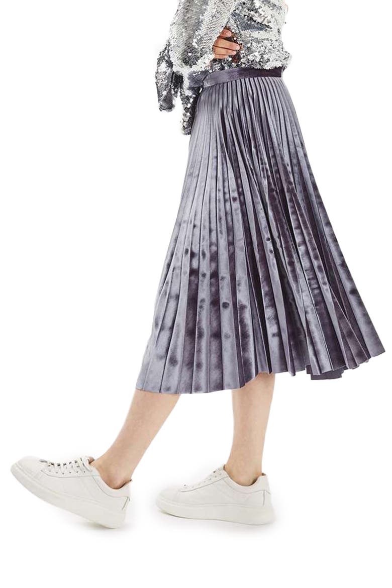 Velvet Pleated Midi Skirt, Main, color, GREY