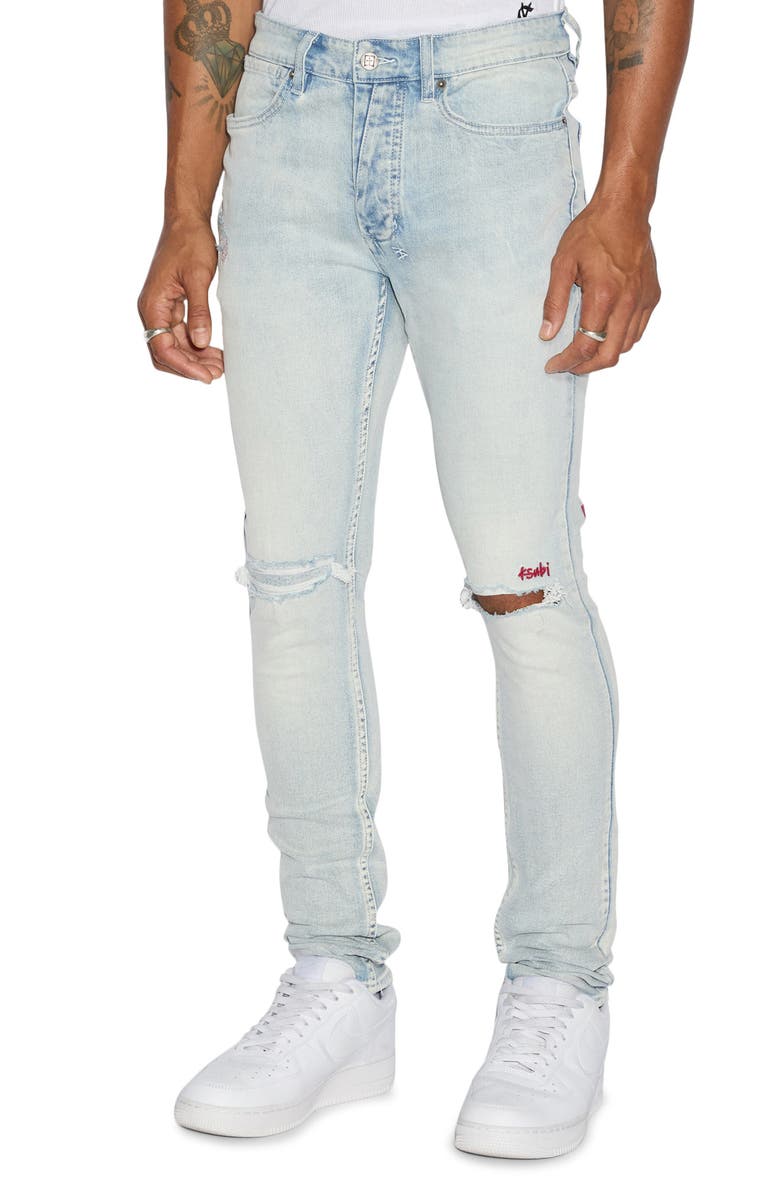 Ksubi Van Winkle Blue Ice Ripper Skinny Jeans, Main, color,