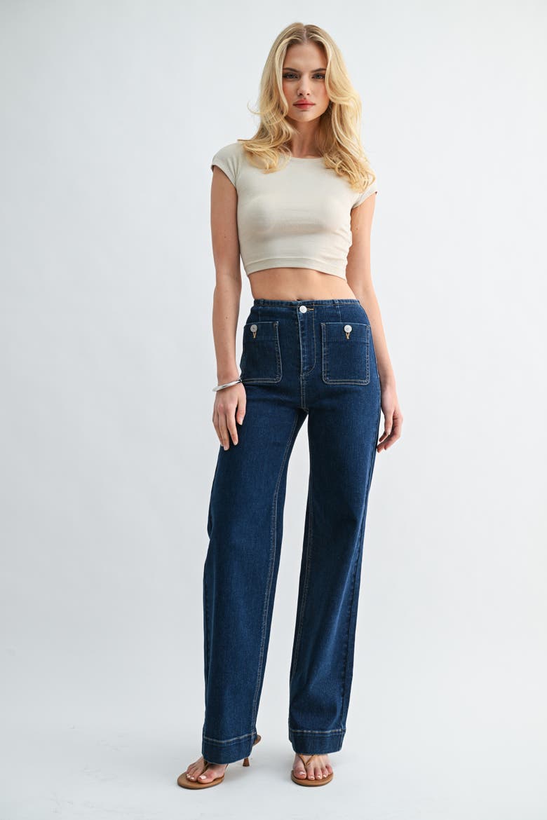 Blueprint Patch Pocket High Waist Straight Leg Jeans, Alternate, color, Dark Wash