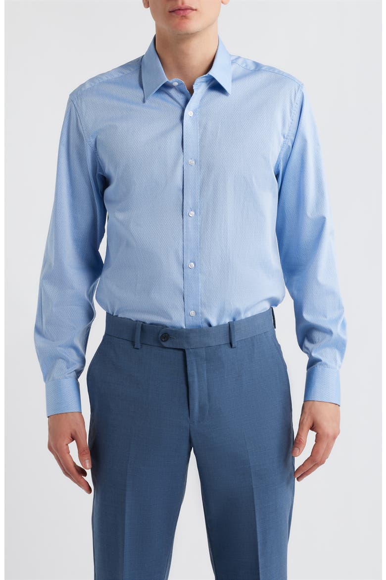 Modern Fit Light Blue Micropattern Cotton Dobby Dress Shirt, Main, color, BLUE