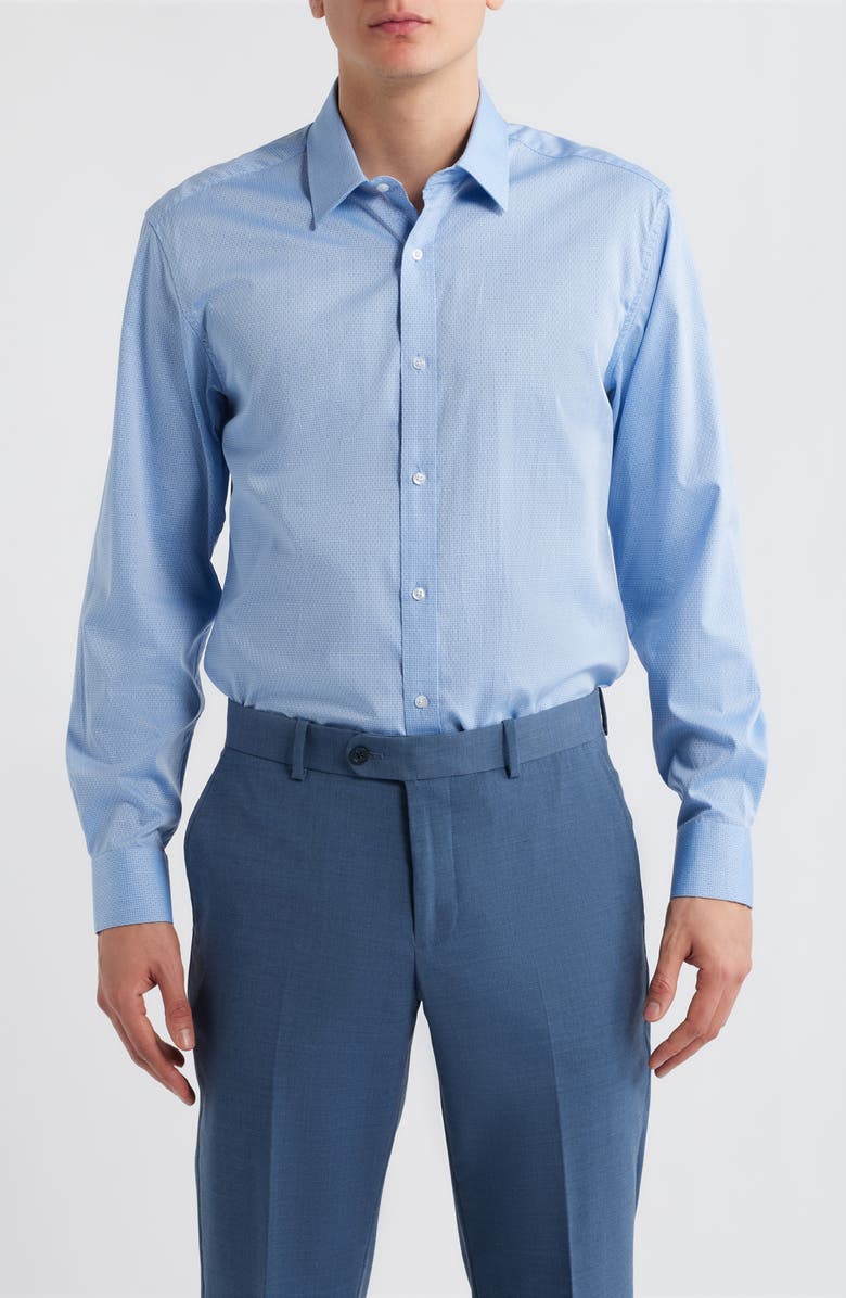 DANIEL HECHTER Modern Fit Light Blue Micropattern Cotton Dobby Dress Shirt, Main, color, Blue