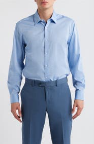 DANIEL HECHTER Modern Fit Light Blue Micropattern Cotton Dobby Dress Shirt