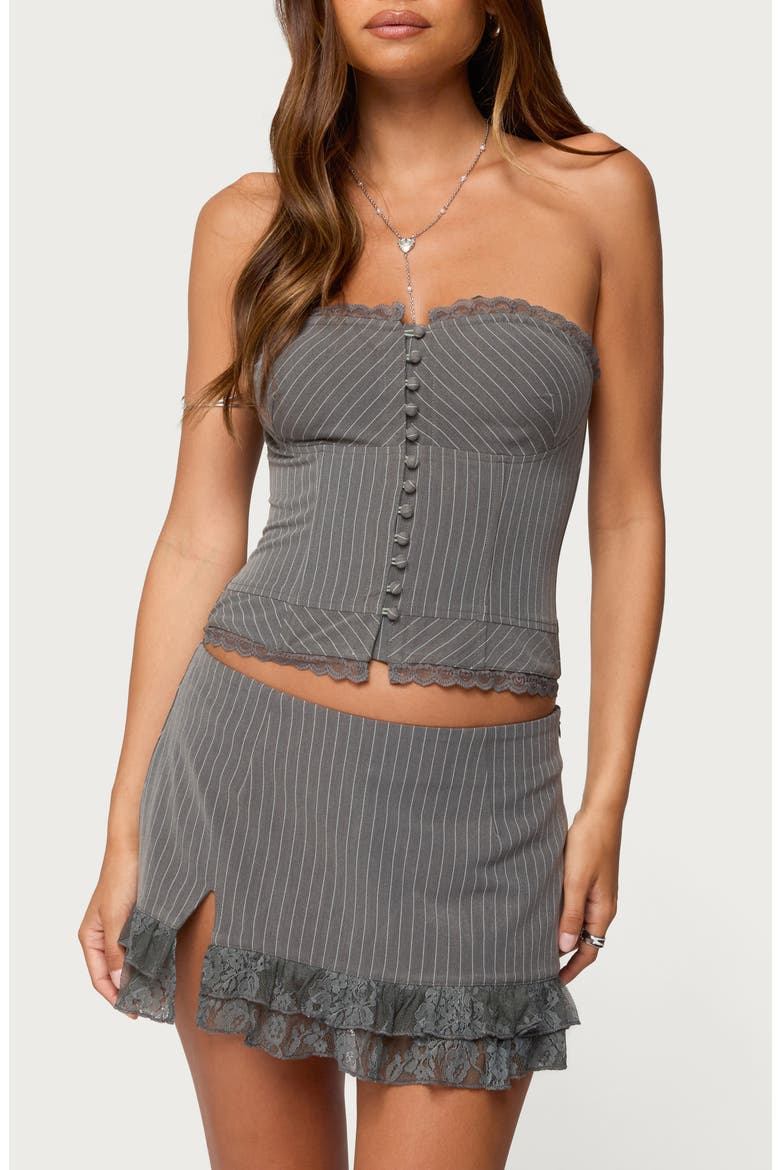 Mona Lacey Pinstripe Strapless Top, Main, color, DARK-GRAY
