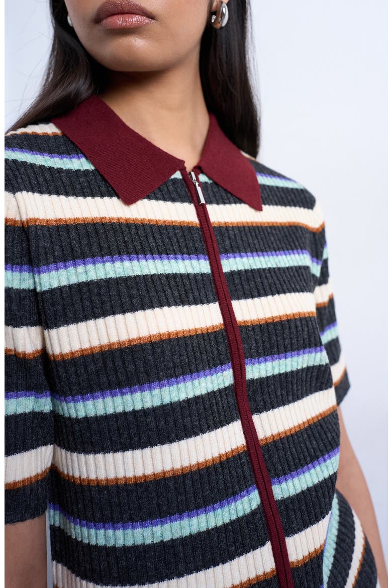 Stripe Zip Rib Polo, Alternate, color, BURGUNDY