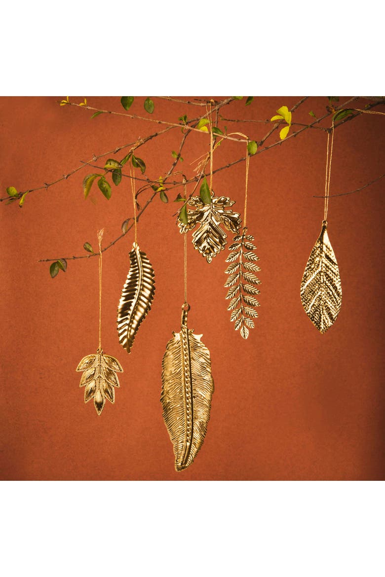 Eternal Leaves Brass Ornaments Set, Alternate, color, Metallic Gold