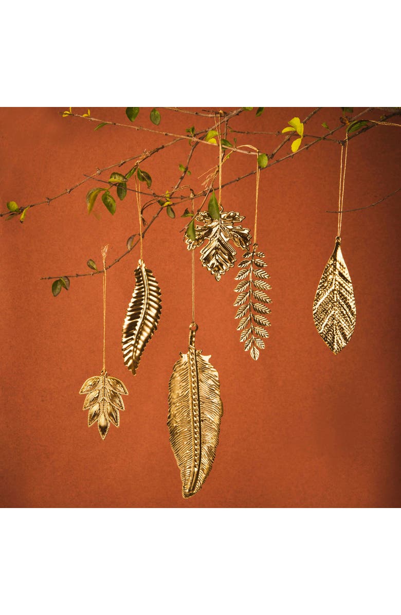 Mela Artisans Eternal Leaves Brass Ornaments Set, Alternate, color, Metallic Gold