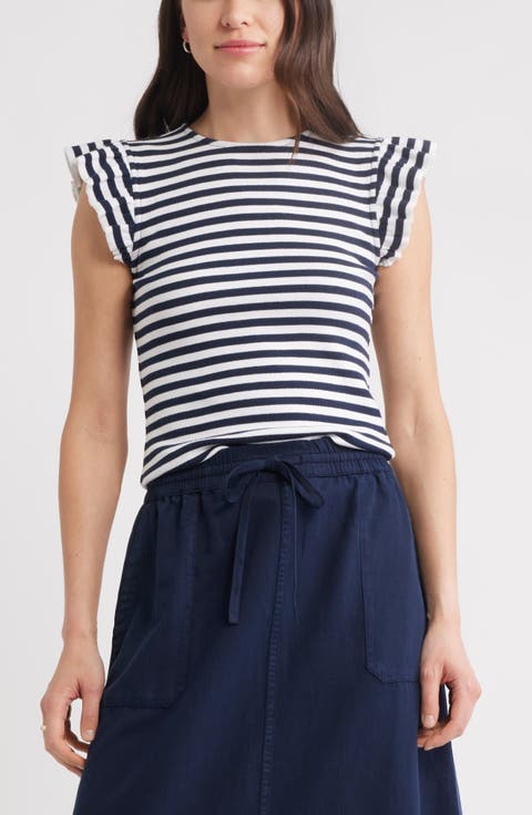 Stripe Ruffled Knit Top