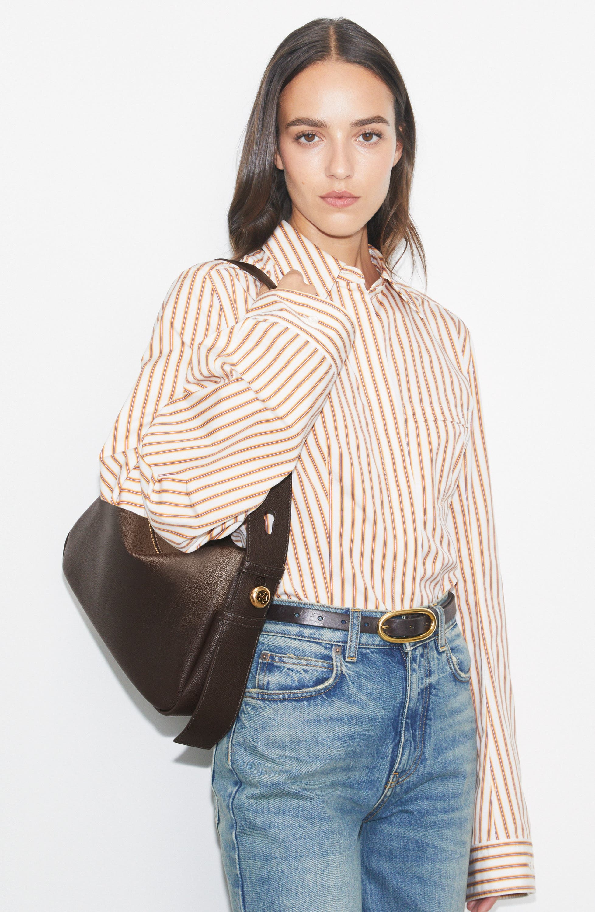 Romy Leather Shoulder Bag, Alternate, color, DEEP BROWN