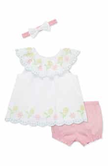 Little Me Cotton Eyelet Dress, Bloomers & Headband Set