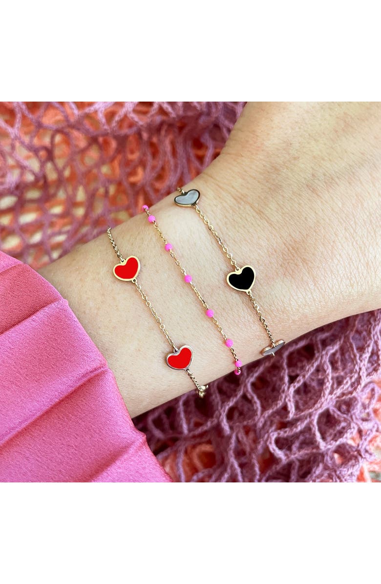 The Lovery Fine Jewelry Coral Heart Station Bracelet, Alternate, color, Coral