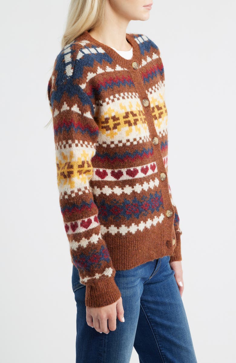 Lucky Brand Fair Isle Cardigan, Alternate, color, Bitter Chocolate