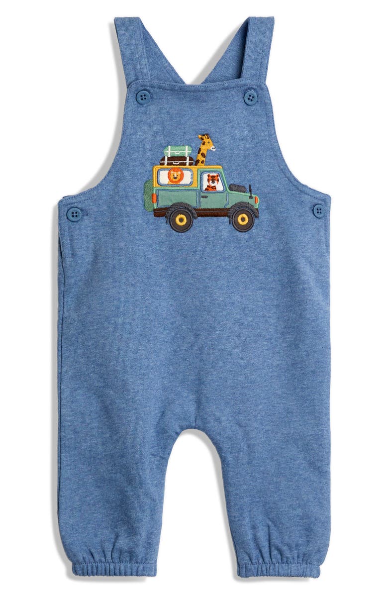JOJO MAMAN BEBE Stripe Long Sleeve T-Shirt & Safari Truck Appliqué Overalls Set, Alternate, color, Denim