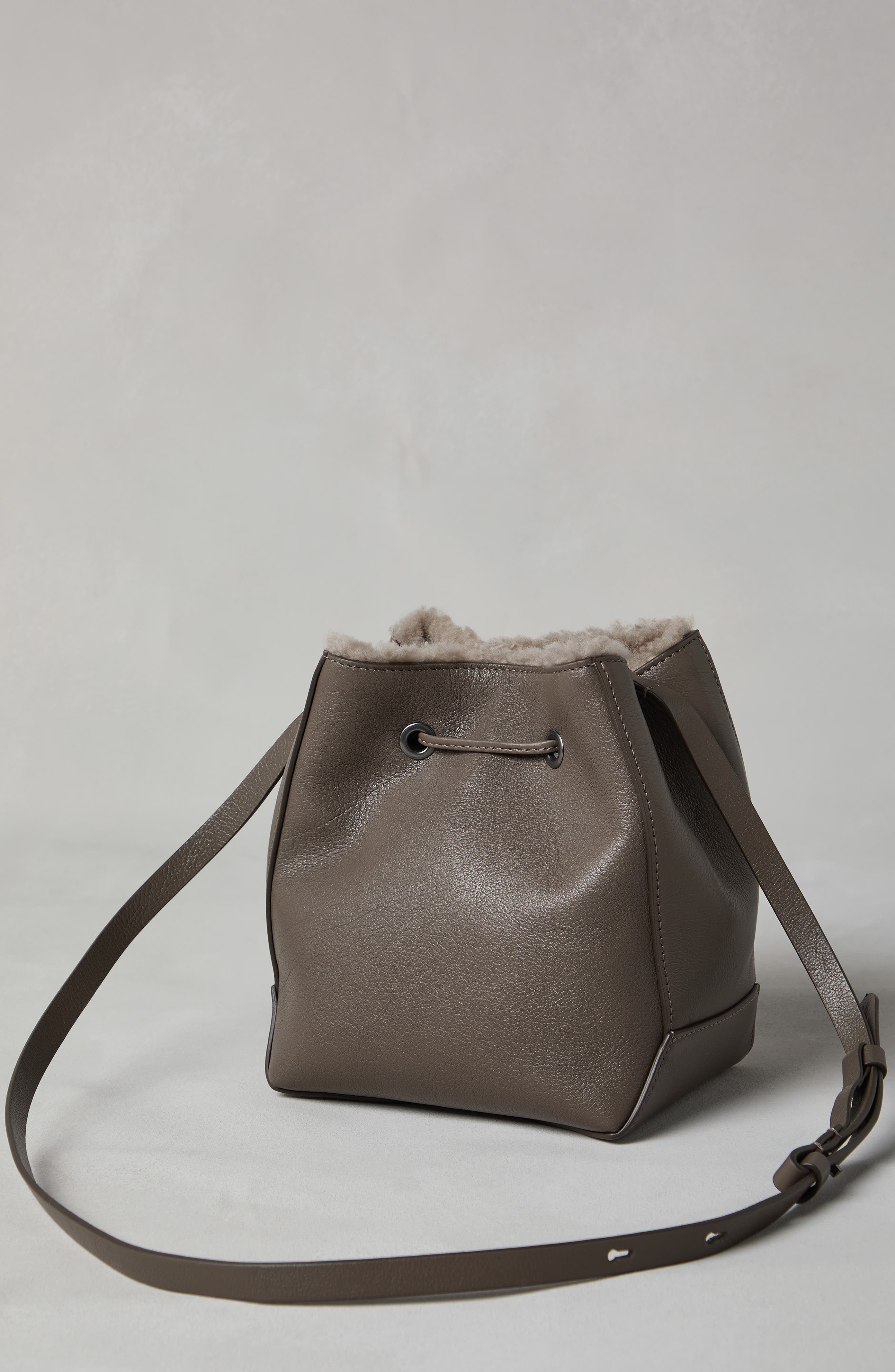 Brunello Cucinelli Classic leather bucket bag with monili, Alternate, color, 