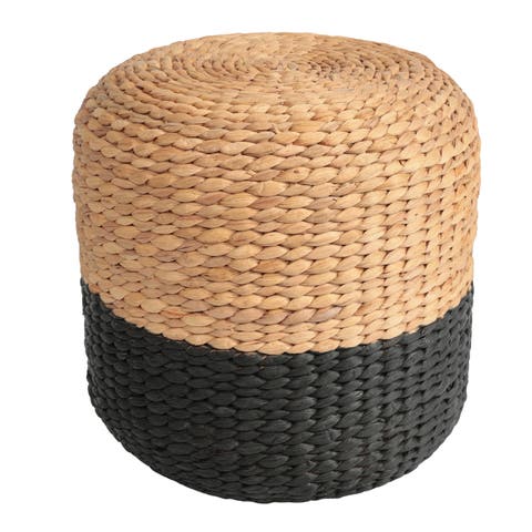 Aimee 15.7" Modern Minimalist Alternating Hand-Woven Hyacinth Stool