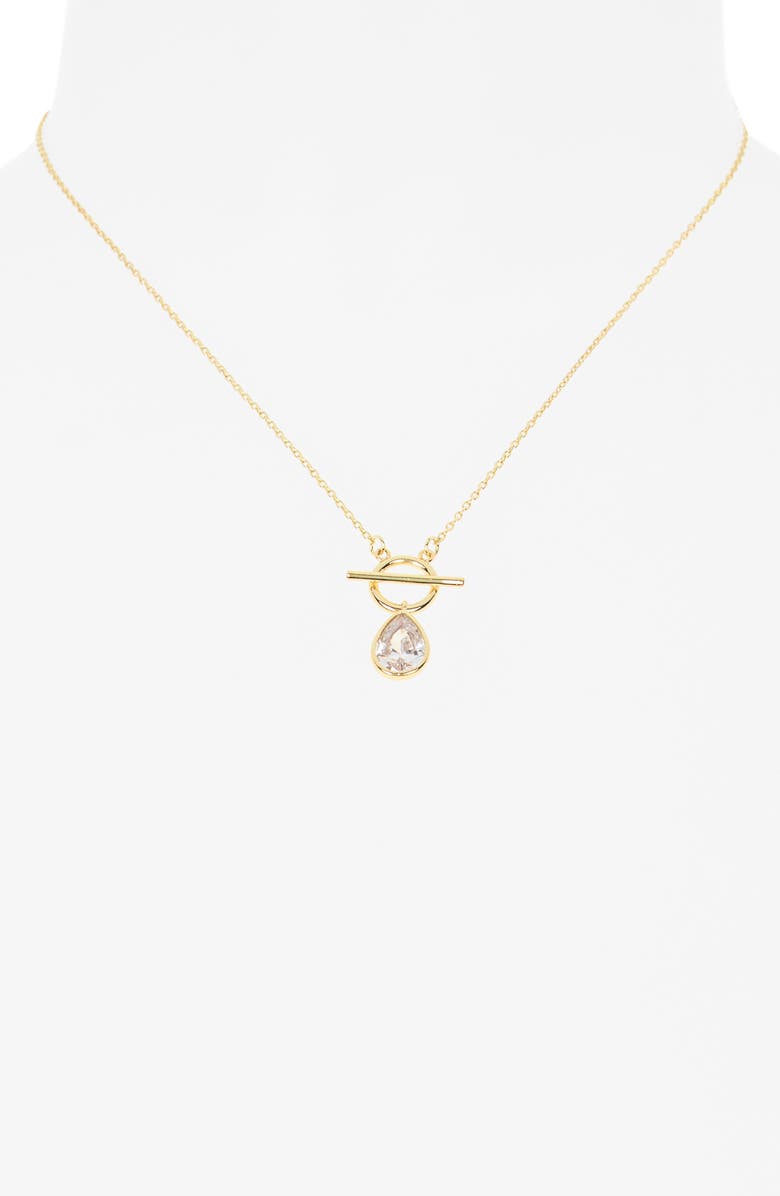 NORDSTROM RACK Cubic Zirconia Pear Toggle Pendant Necklace, Alternate, color, Clear- Gold