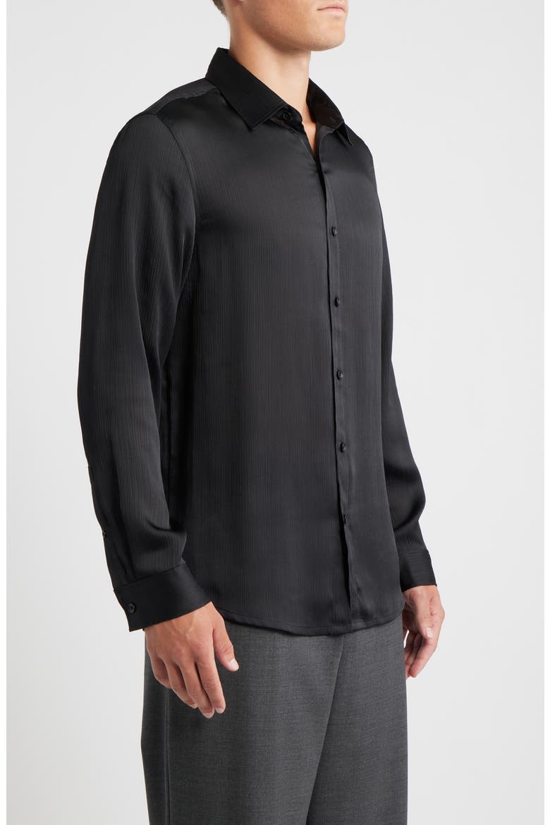 Black Satin Button-Up Shirt, Alternate, color, BLACK CAVIAR