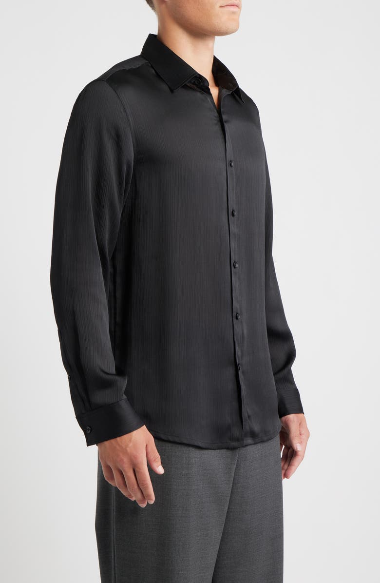 Open Edit Black Satin Button-Up Shirt, Alternate, color, Black Caviar