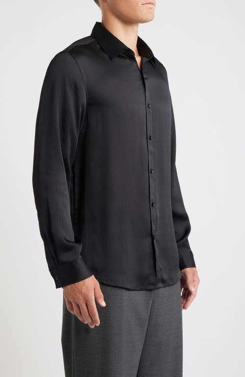 Open Edit Black Satin Button-up Shirt In Brown