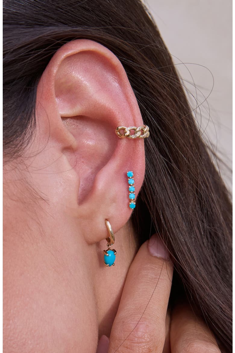 14K Gold Turquoise Tennis Stud Earrings, Alternate, color, 14K YELLOW GOLD / TURQUOISE