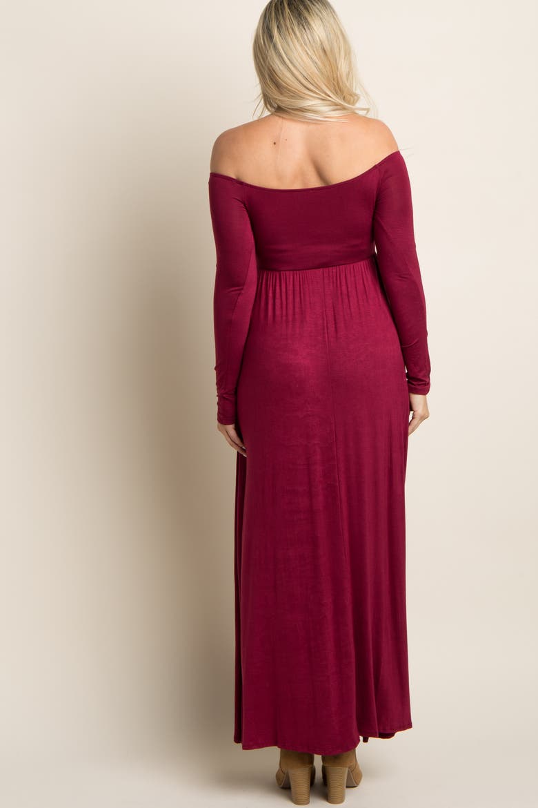 Solid Off Shoulder Maternity Maxi Dress, Alternate, color, Burgundy