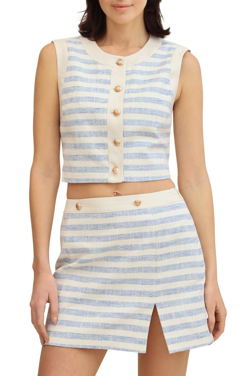 Avec Les Filles Stripe Crop Vest, Main, color, Blue White Stripe